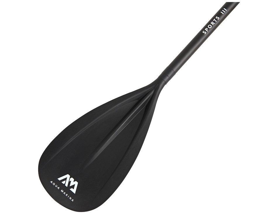 Detailaufnahme eines schwarzen Aqua Marina SUP- und Kanupaddels »Sports III« auf weißem Hintergrund.