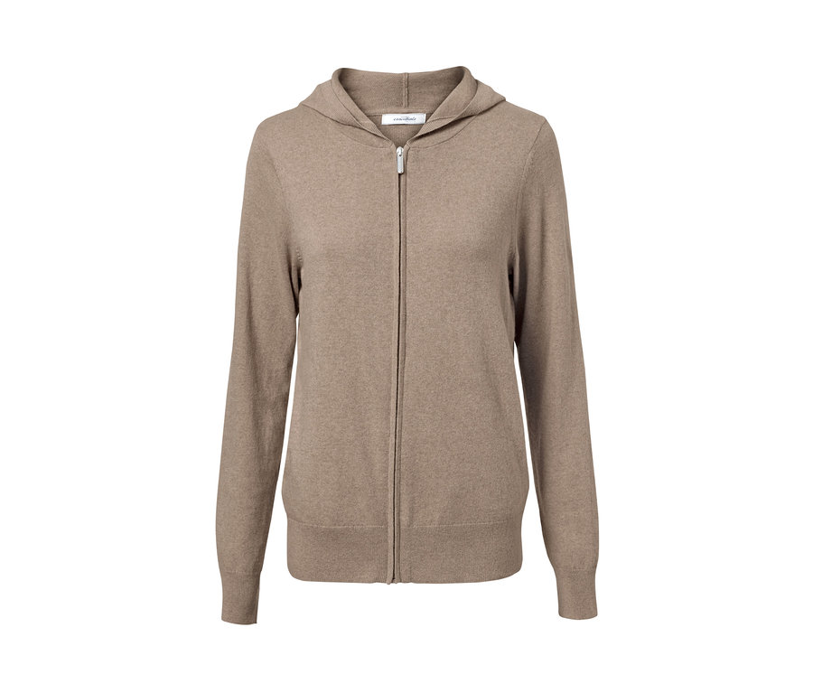 Beige Kapuzenjacke mit Kaschmir und Reißverschluss.