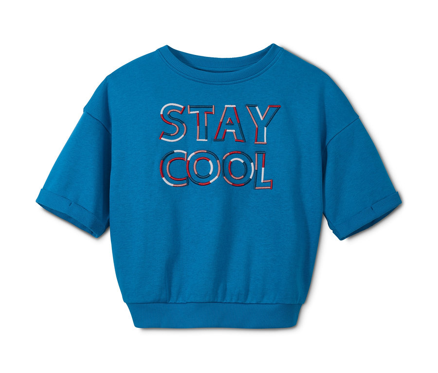 Blaues Cropped-Sweatshirt mit dem Aufdruck STAY COOL.