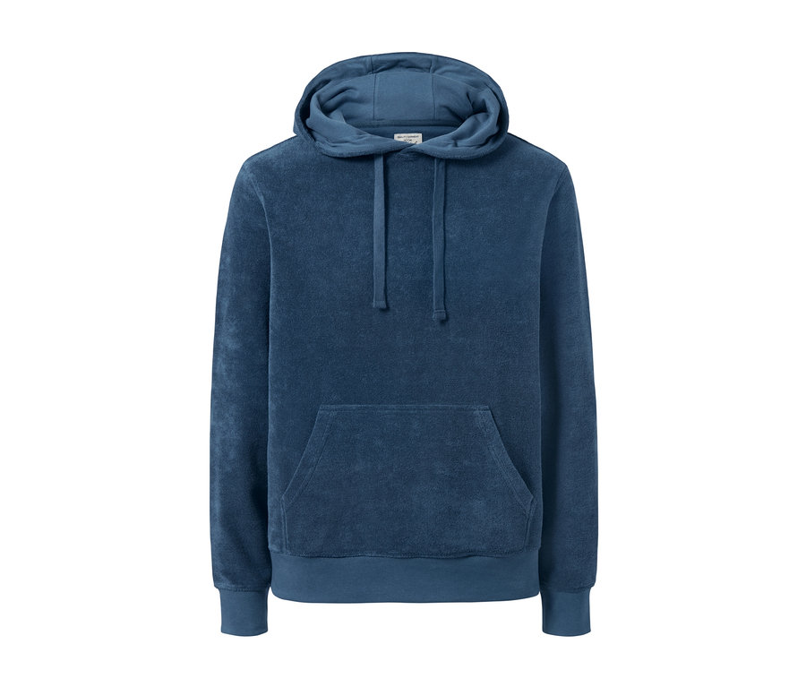 Blauer Frottee-Hoodie.