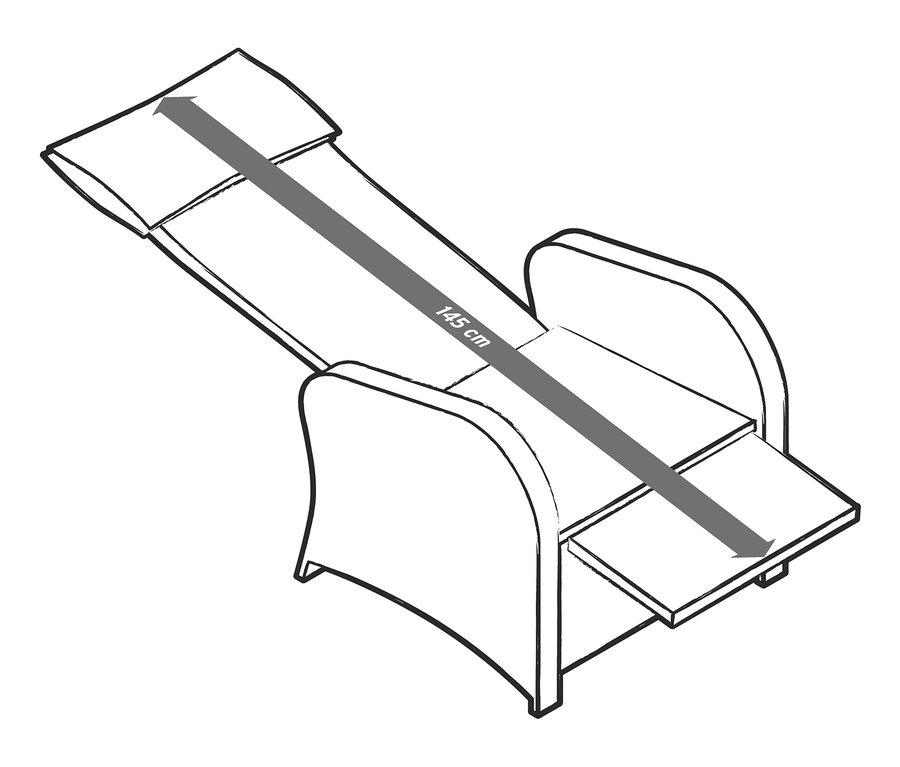 Zeichnung Sessel-Set »Thore« mit ausklappbarer Fußlehne und Abmessungen von 145 cm.