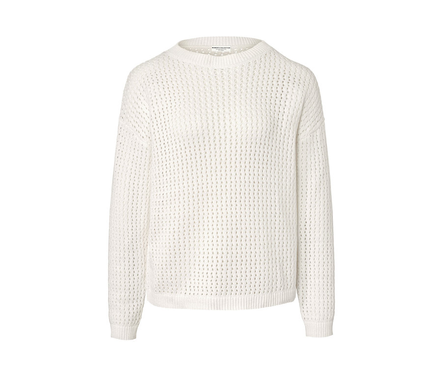 Weißer Pullover in Pointellestrick.