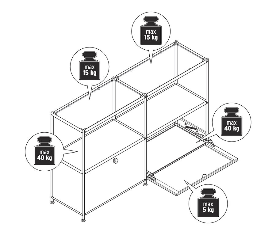 Zeichnung des Sideboards Metall »CN3« mit 2 Klappen und Glasböden, taupe.
