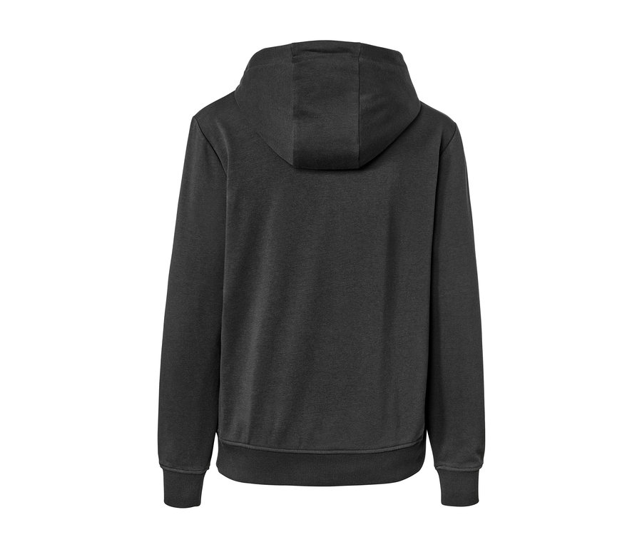 Rückansicht eines anthrazitfarbenen Hoodies.