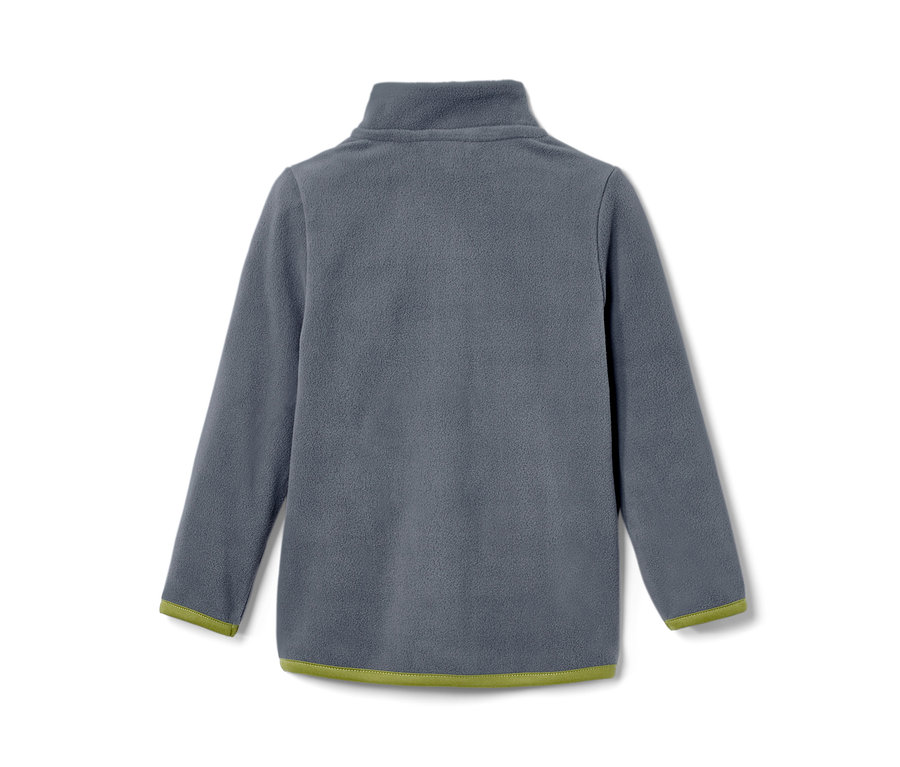 Blaue Kleinkind-Fleecejacke von hinten.