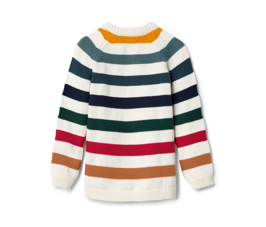 Kleinkind-Strickpullover mit bunten Streifen.