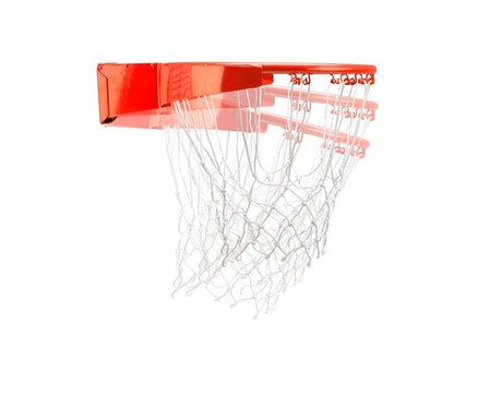 Detailaufnahme eines orangefarbenen HUDORA Basketballkorbs Competition Pro mit weißem Netz.