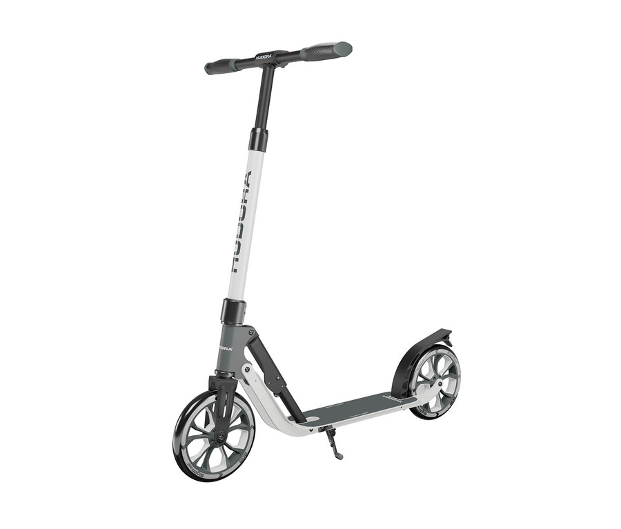 Ein grau-weißer HUDORA Scooter »BigWheel® 205« advanced vor einem weißen Hintergrund.