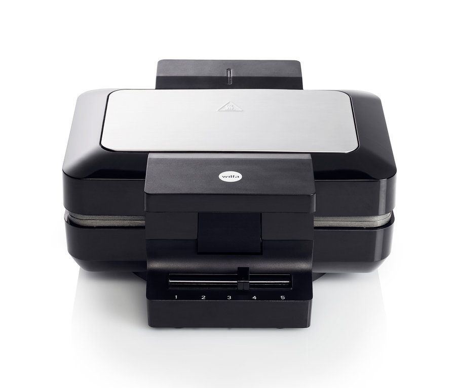 Detailaufnahme des schwarzen WILFA Waffeleisens GAUFRES »BW-1000B«.