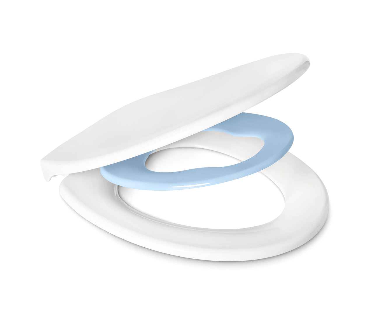 Weißer WC-Sitz »Family« mit Absenkautomatik, mit blauem Kindersitz.