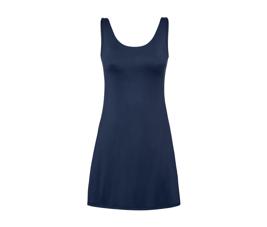 Dunkelblaues Sportkleid mit Radlerhose.