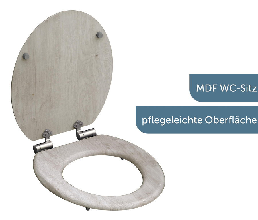 Geöffneter MDF WC-Sitz in hellem Holz.