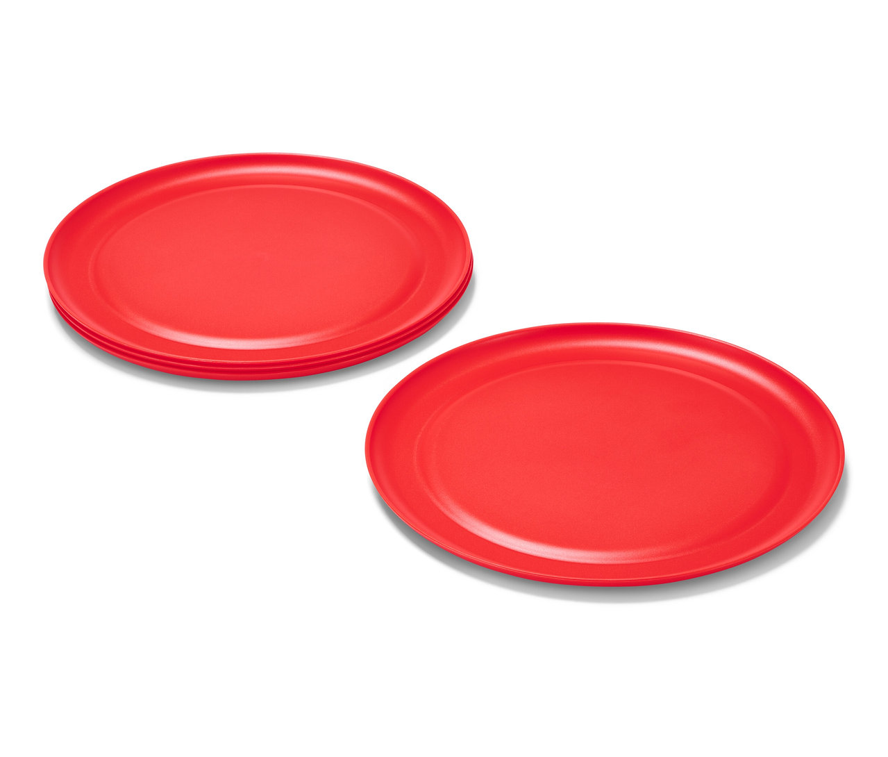 Vier rote Picknickteller.