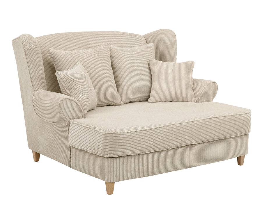 Beiger XXL-Ohrensessel »Harvard« aus Cordstoff mit Kissen.