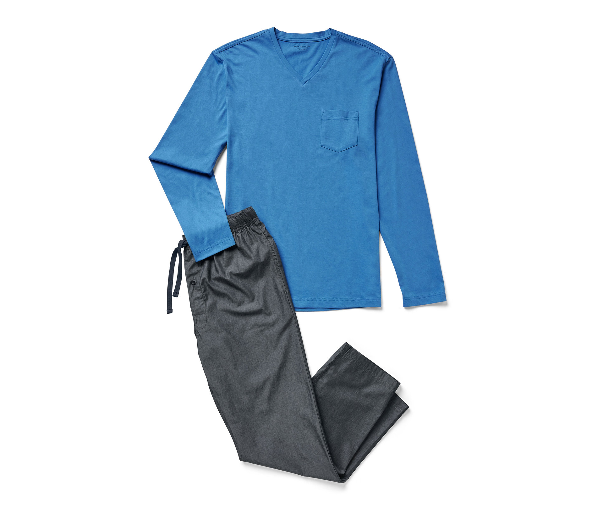 Pyjama mit gewebter Hose - Herren - Gr. S - dunkelblau - dunkelblau