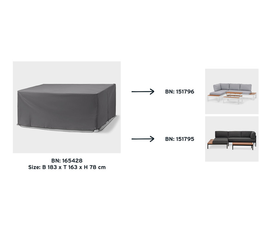 Graue Premium-Abdeckhaube für Eck-Lounge. Größe: 183 x 163 x 78 cm.