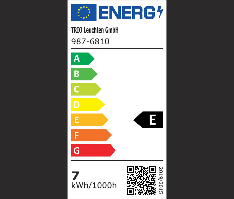 Energielabel mit den Klassen A bis G und QR-Code.