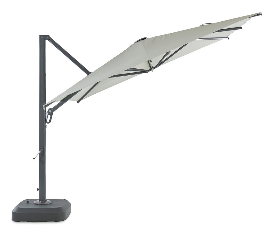 Hellgrauer Leco Premium-Ampelschirm, ca. 300 x 300 cm.