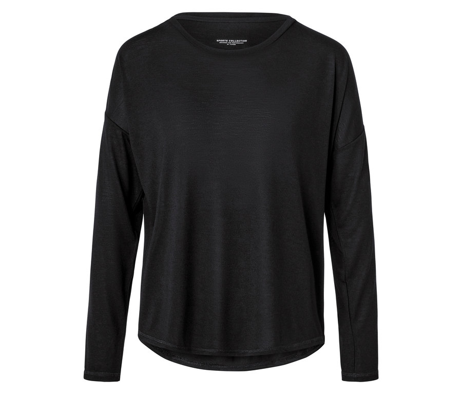 Schwarzes 2-in-1-Sportshirt mit langen Ärmeln.