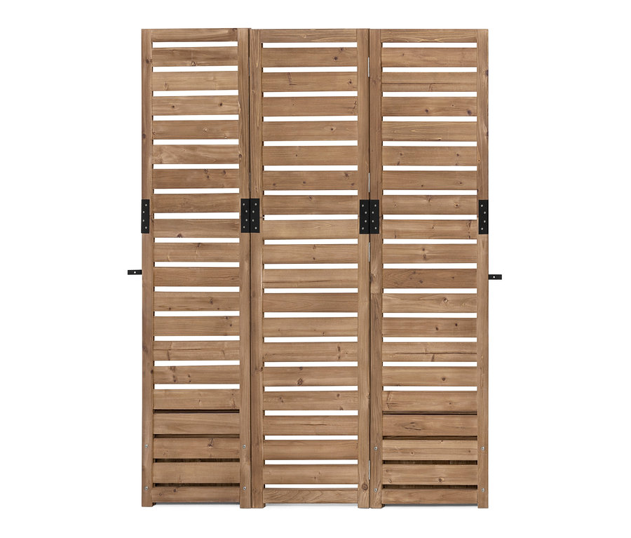 Frontansicht eines flexiblen Paravents »Tinus« mit Pflanzkästen.