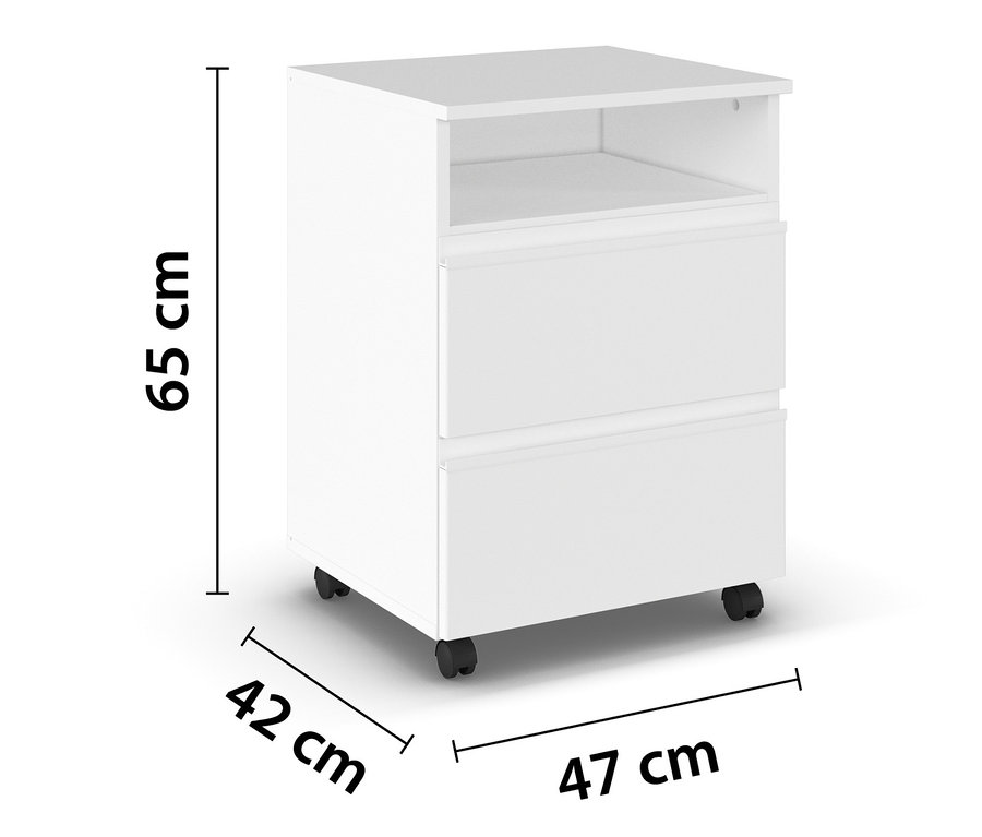 Ein weißer rauch Rollnachttisch »Joel« steht vor einem weißen Hintergrund.