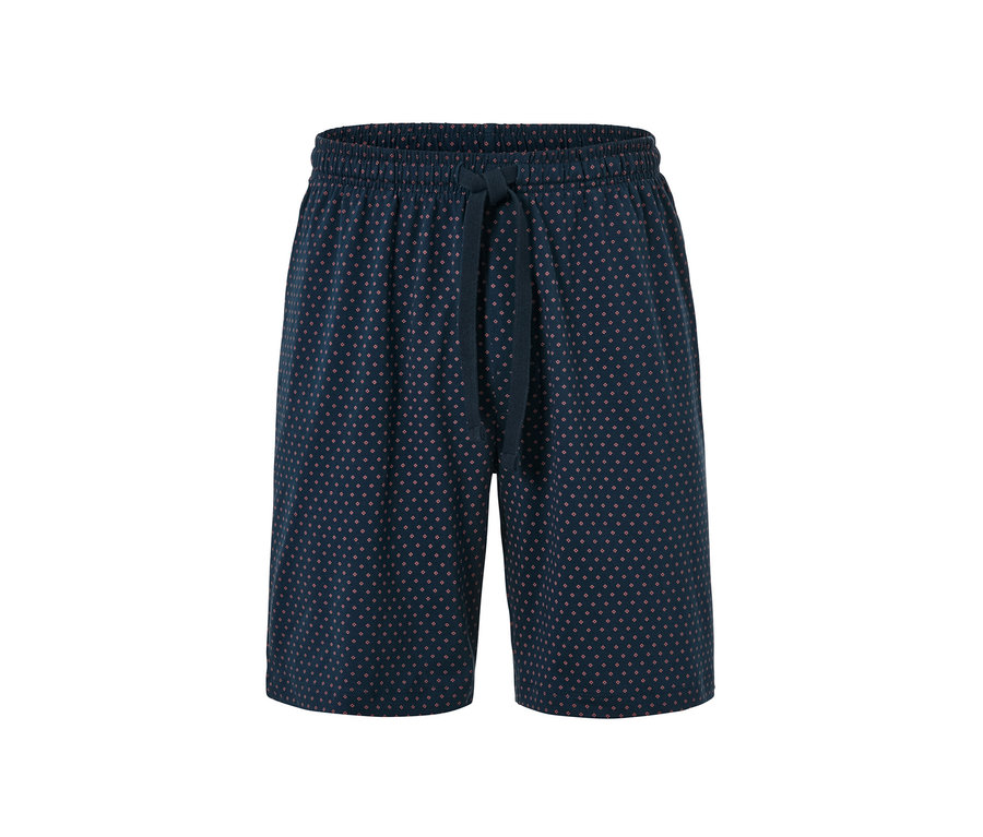 Marineblaue Relaxshorts mit geometrischem Muster.