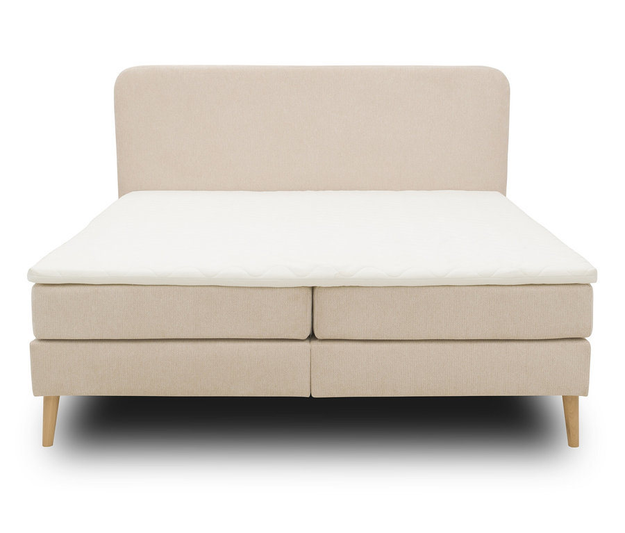 Beiges DOMO collection Boxspringbett mit festem Kopfteil, ca. 180 x 200 cm, inklusive Topper.