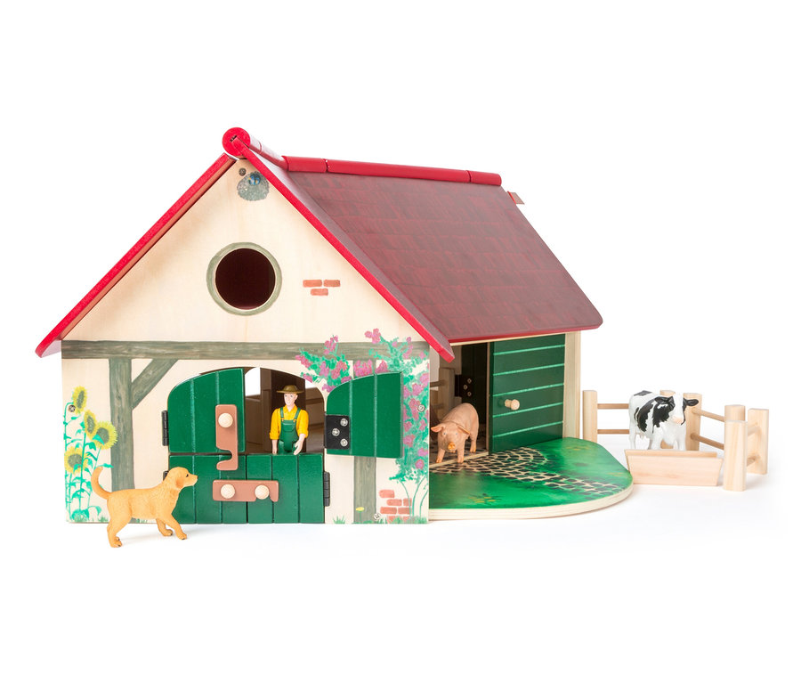 Holzspielzeug small foot Bauernhof »Woodfriends« mit Tier- und Bauernfiguren.