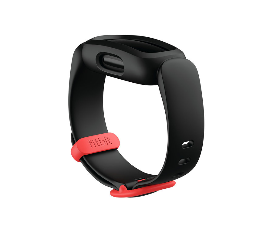Schwarzer Fitbit Aktivitäts-Tracker für Kinder »Ace 3 Kids« mit roten Akzenten.