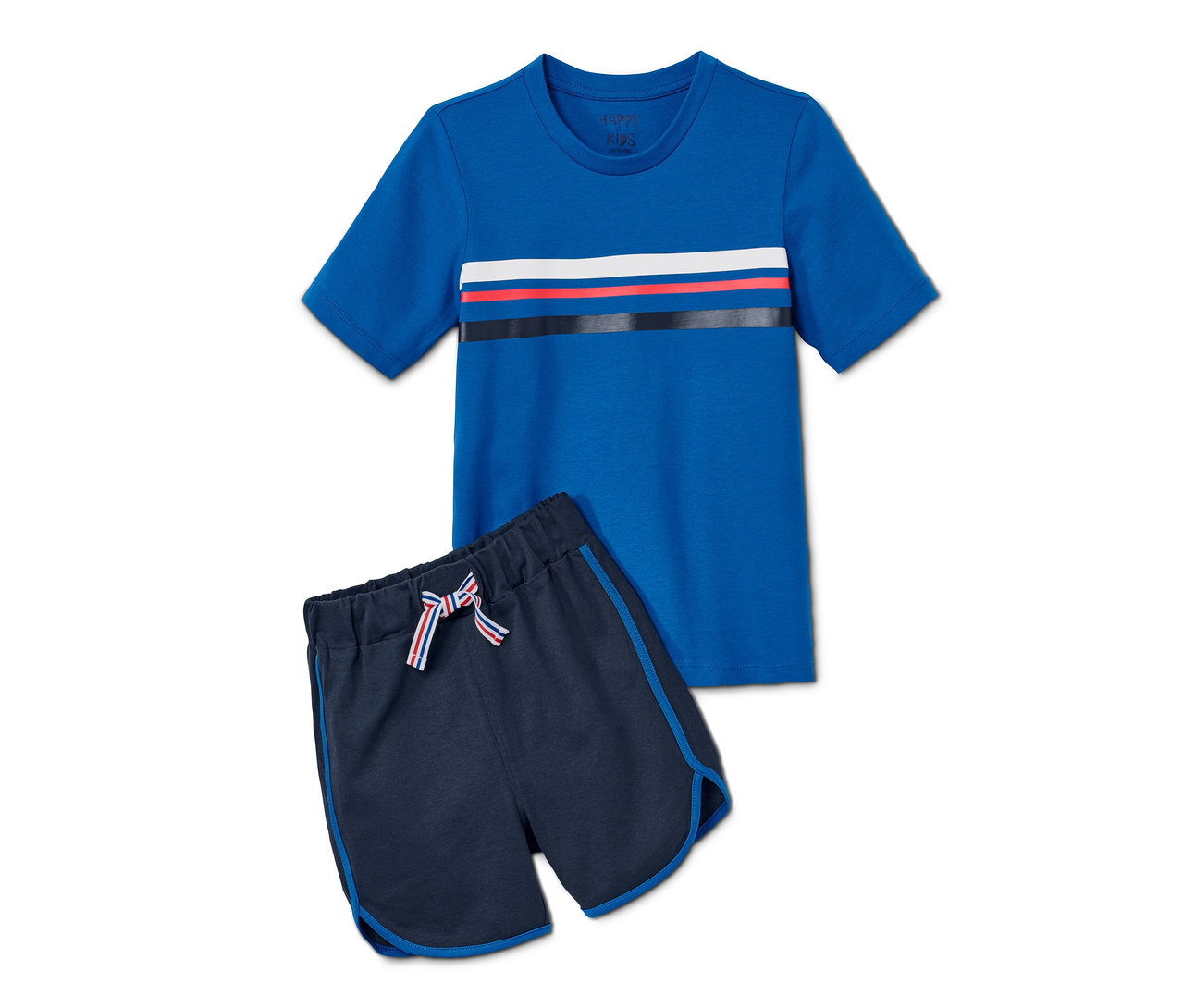 Blauer Shorty-Pyjama mit Kurzarm-Oberteil und Shorts.