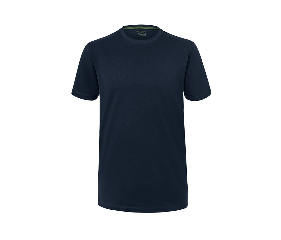 Dunkelblaues T-Shirt mit Rundhalsausschnitt.