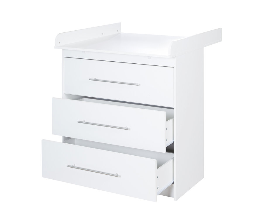 Weisse roba Wickelkommode »Maren« mit drei Schubladen, zwei davon sind offen.
