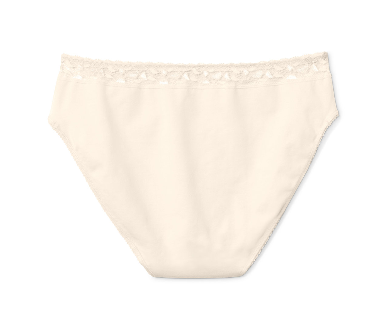 Cremefarbener Slip mit Spitze.