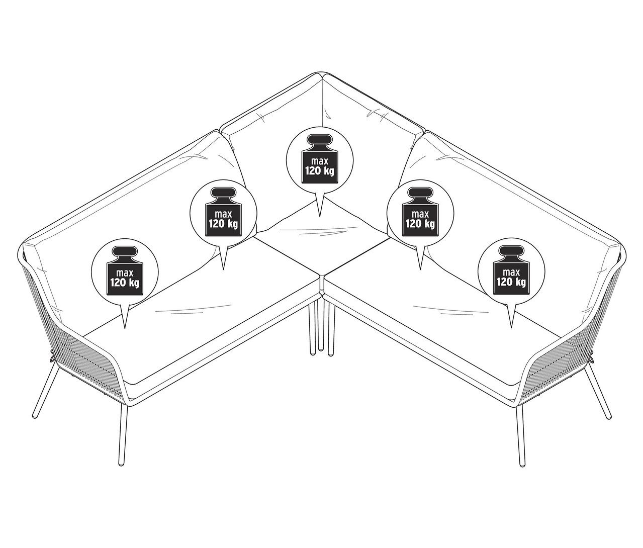 Eine Lounge-Ecke mit Textilgeflecht ist abgebildet.