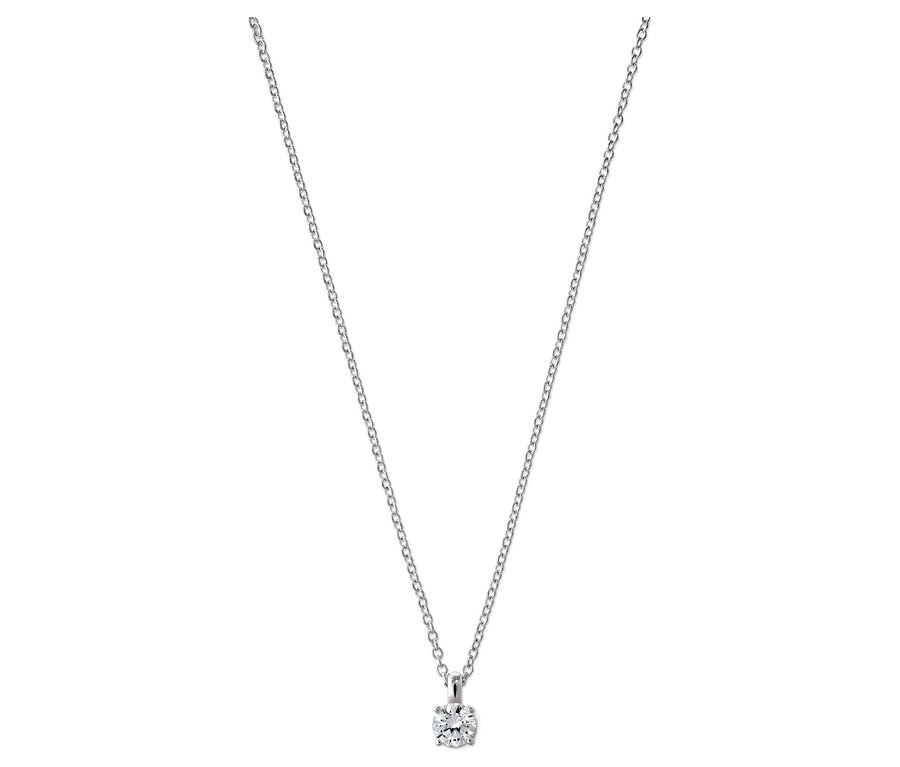 Silberne Halskette mit rundem Anhänger mit Stein.