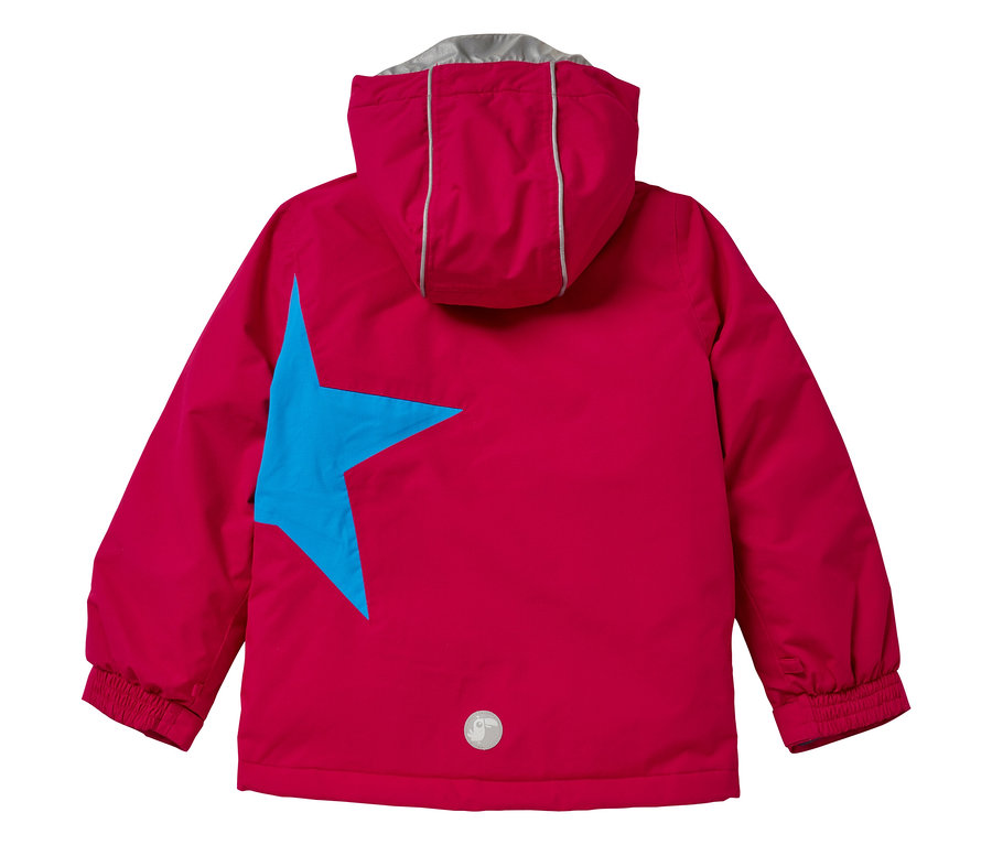 Rückansicht einer JAKO-O Schneejacke in Traube mit blauem Stern