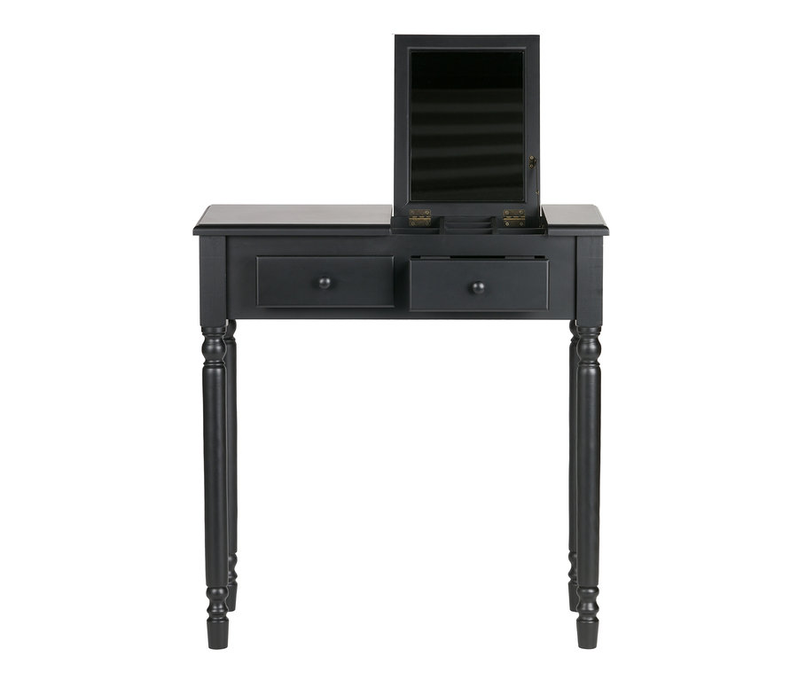 Schwarzer Woood Frisiertisch »Romy« aus Kiefernholz mit Spiegel.