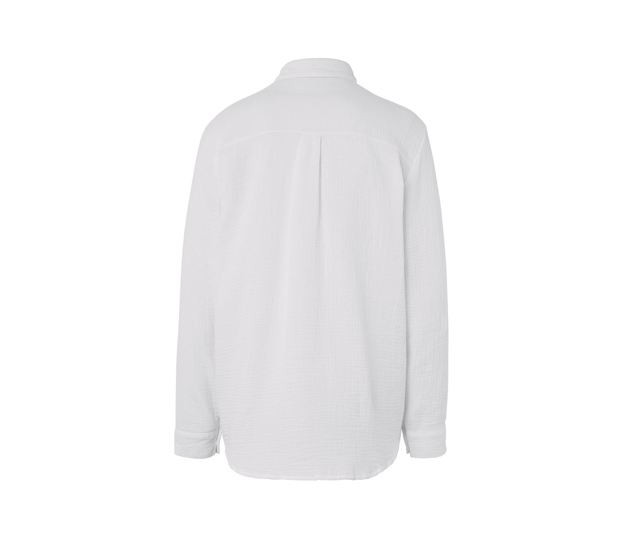 Rückansicht einer weißen Musselin-Bluse.