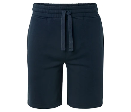 Dunkelblaue kurze Hose mit Kordelzug.