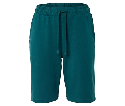 Nahaufnahme von türkisfarbenen Shorts mit Kordelzug.