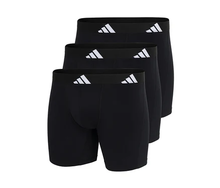 Drei schwarze adidas Active Flex Cotton Slipboxer, übereinander gestapelt, mit weißem adidas Logo am Bund.