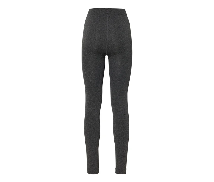 Dunkelgraue, melierte Leggings in voller Länge, von hinten auf weißem Hintergrund.