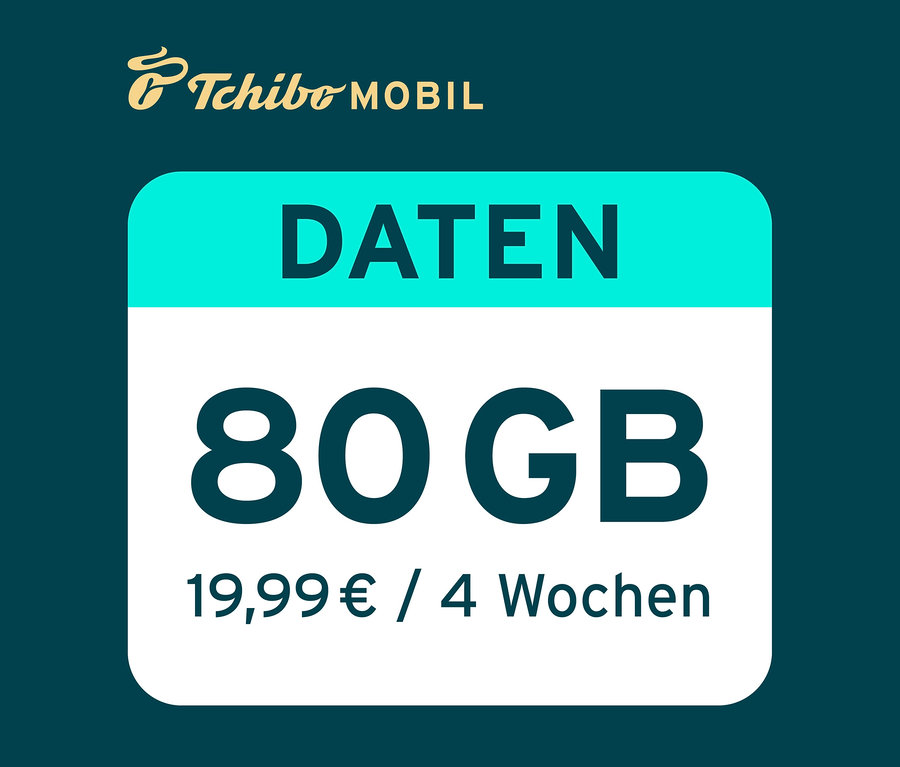 Tchibo Mobil Werbung für eine Datenoption mit 80 GB.
