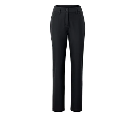 Schwarze Hose mit Knopf- und Reißverschluss, mit zwei Vordertaschen.