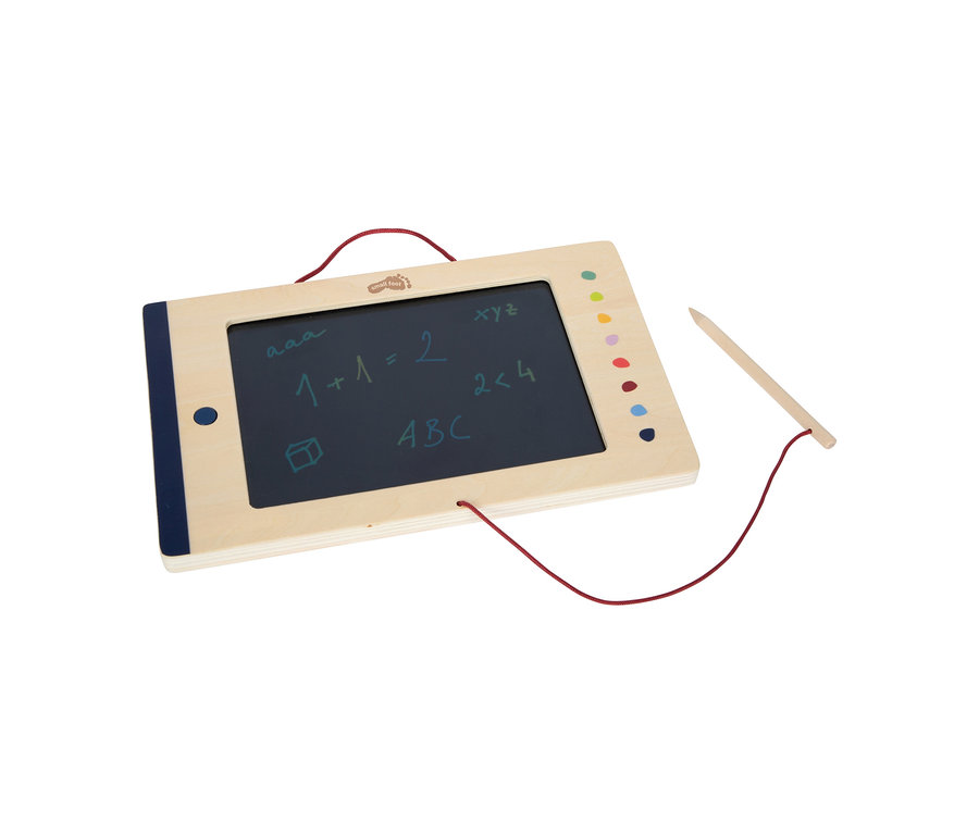 Die small foot LCD Schreibtafel »Educate« mit roter Kordel und Stift zeigt Rechnungen und Buchstaben auf dem Display.
