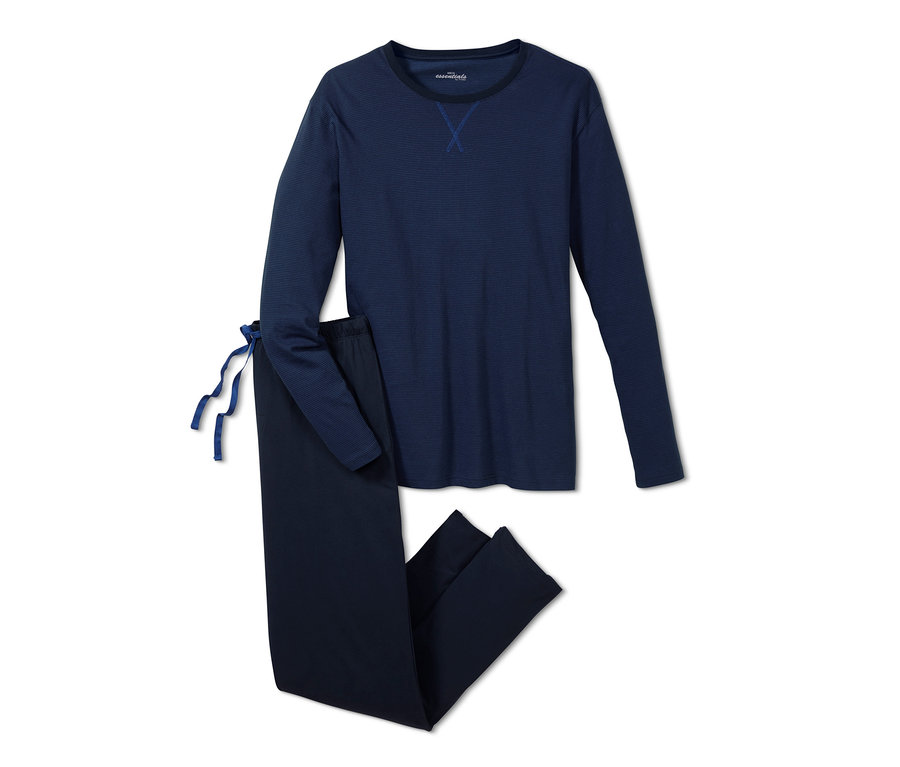 Marineblauer Pyjama mit langen Ärmeln und Hosen.