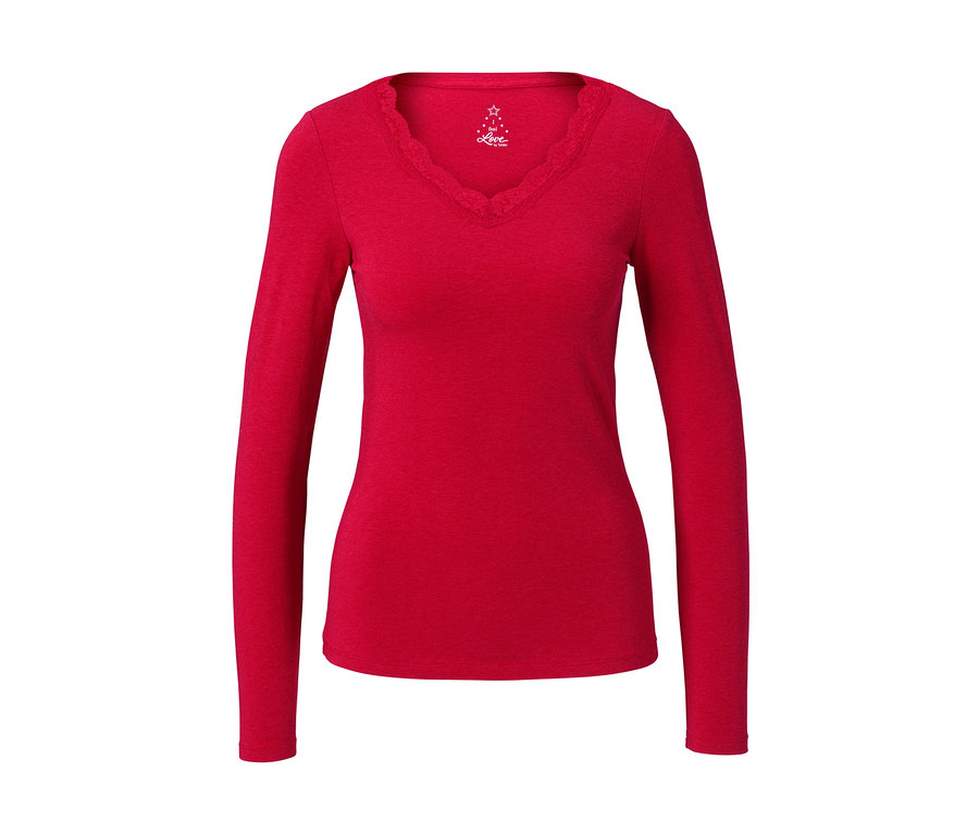 Roter Pyjama mit langen Ärmeln und V-Ausschnitt.