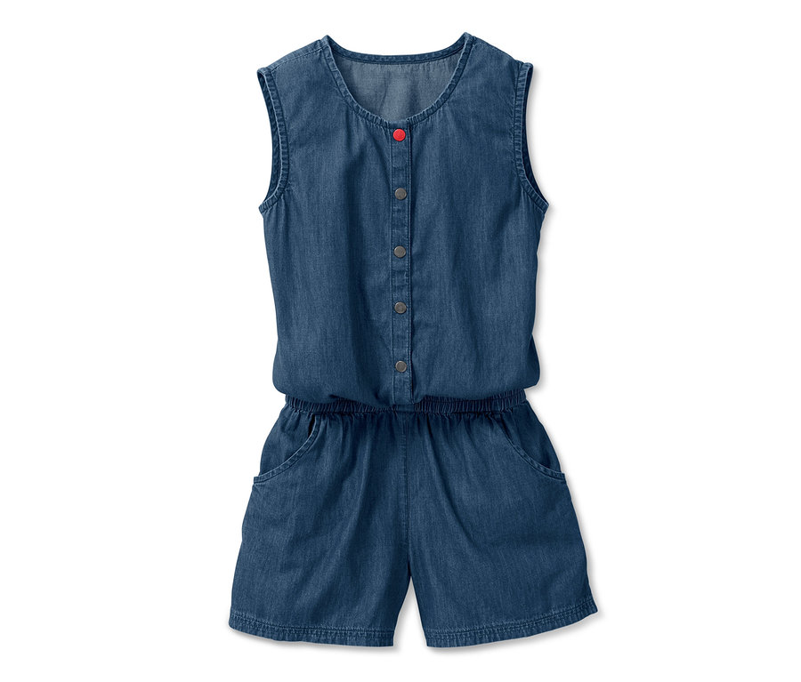 Kurzer Jumpsuit in leichter Denim-Qualität.