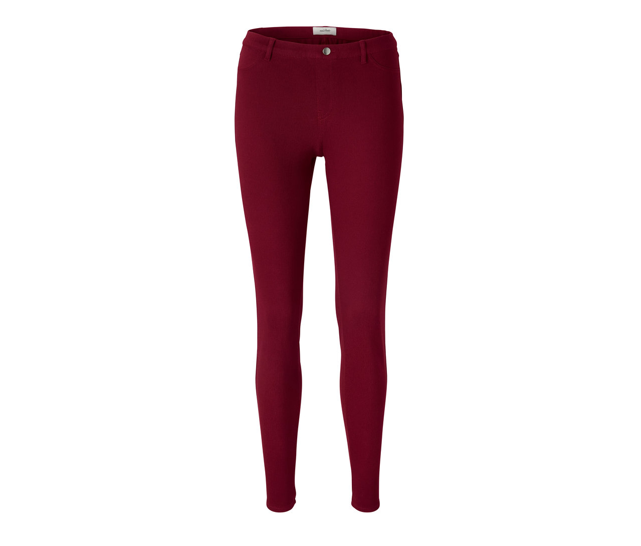 Eine weinrote Jeggings auf weißem Hintergrund.