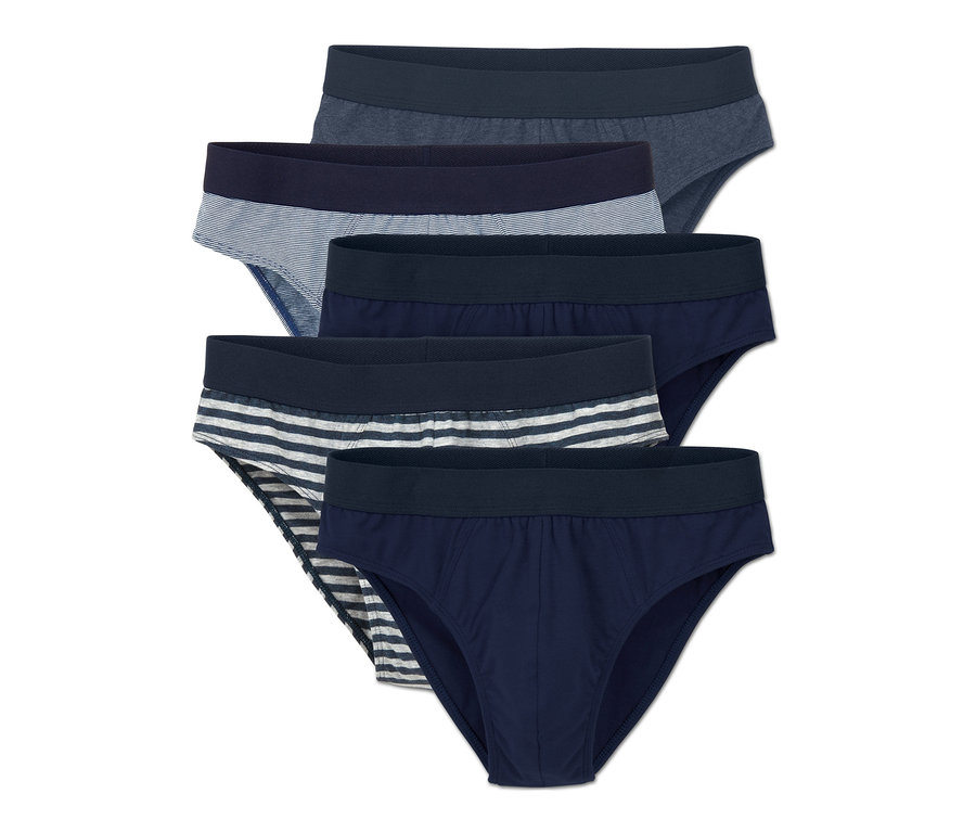 Fünf Slips in verschiedenen Farben.